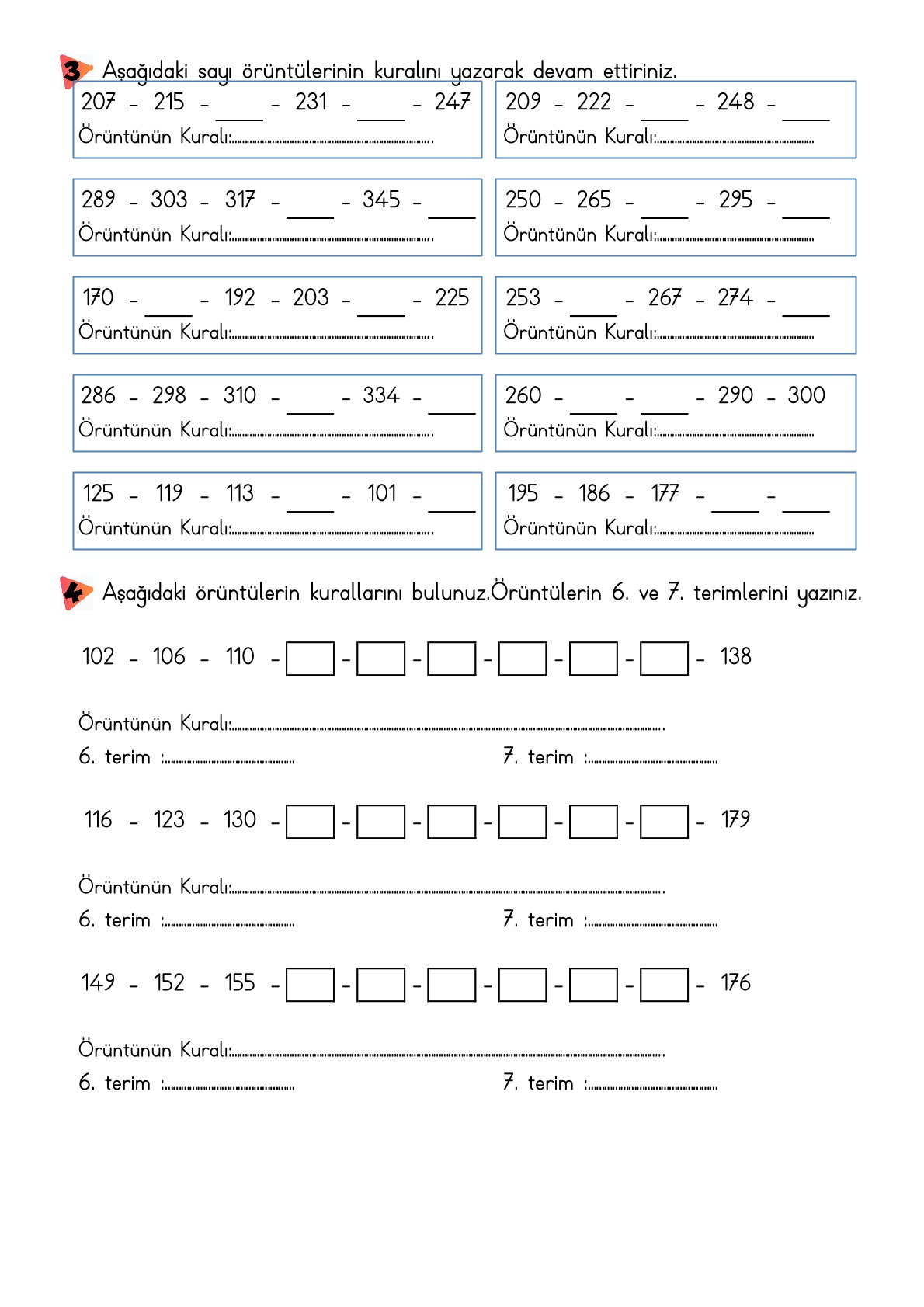 4. Sınıf Matematik Örüntüler Etkinliği-2