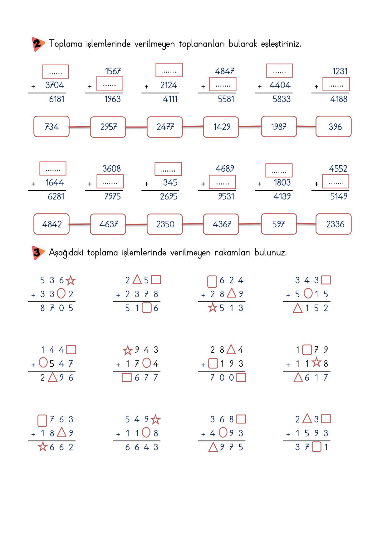 4. Sınıf Toplama İşlemi Etkinlikleri-4