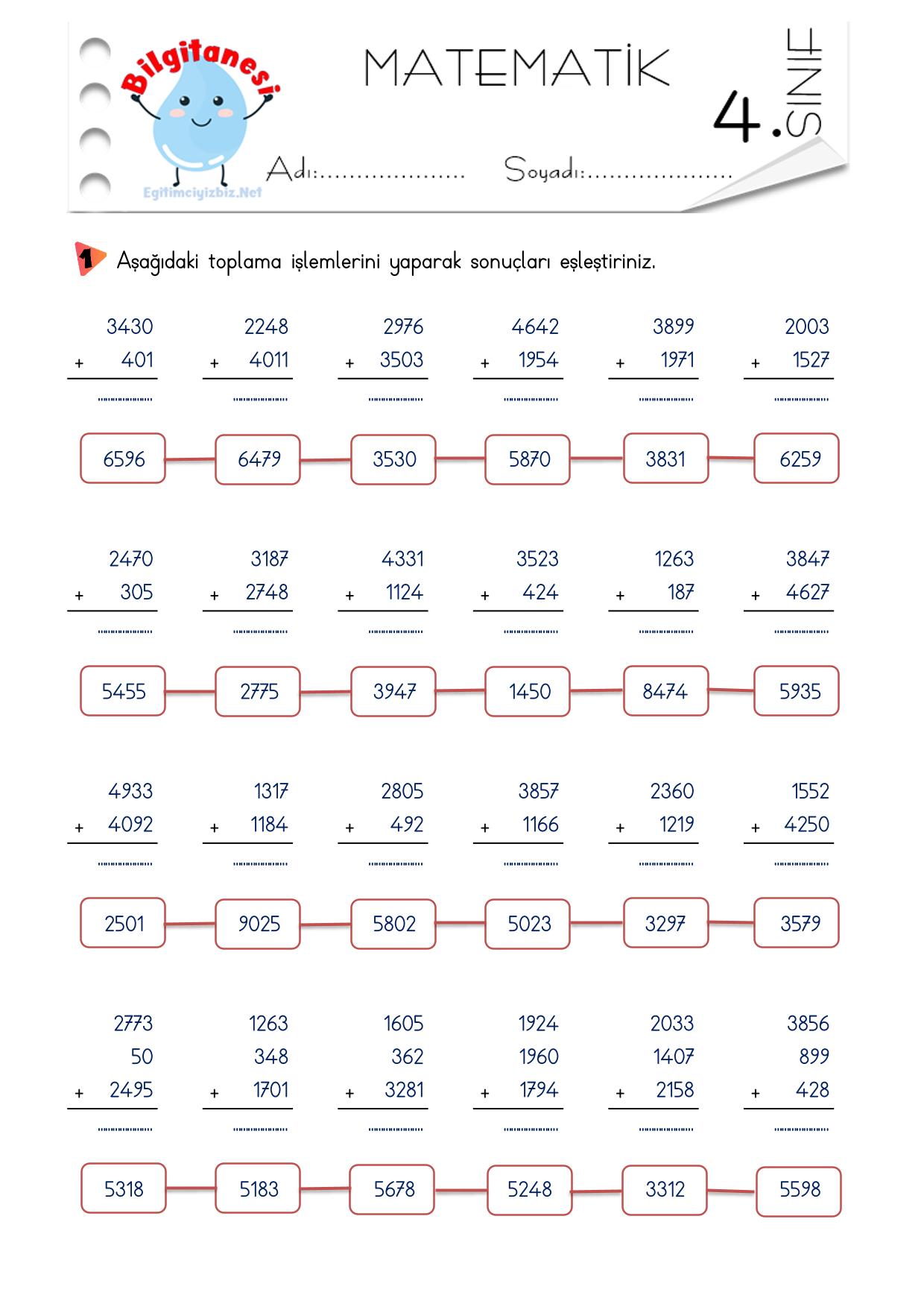 4. Sınıf Toplama İşlemi Etkinlikleri-3
