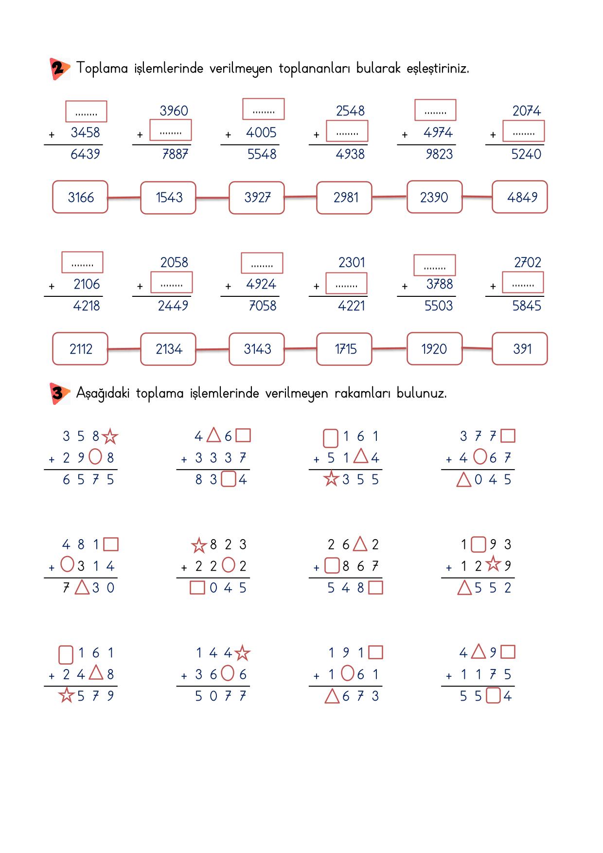 4. Sınıf Toplama İşlemi Etkinlikleri-2