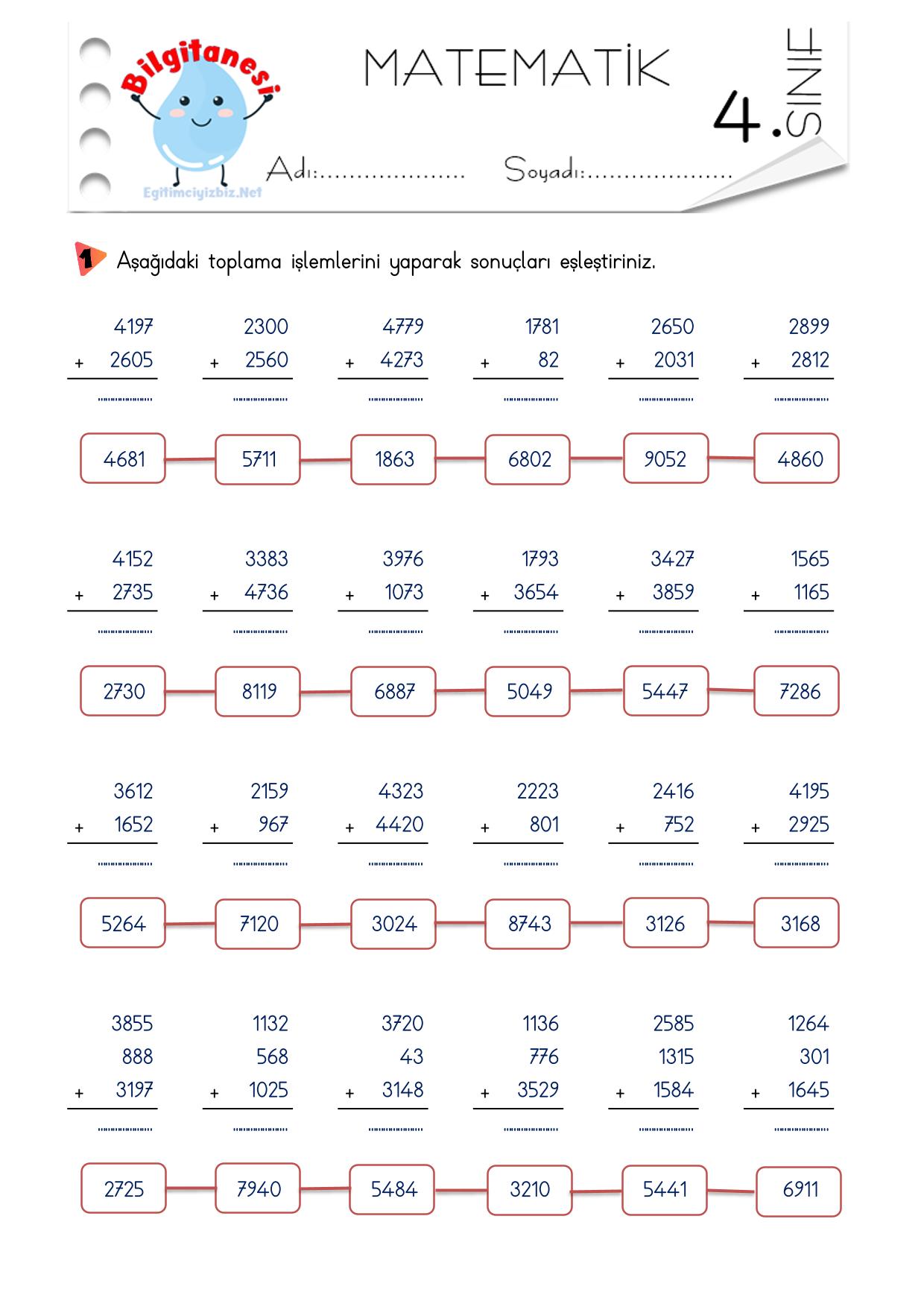 4. Sınıf Toplama İşlemi Etkinlikleri-1
