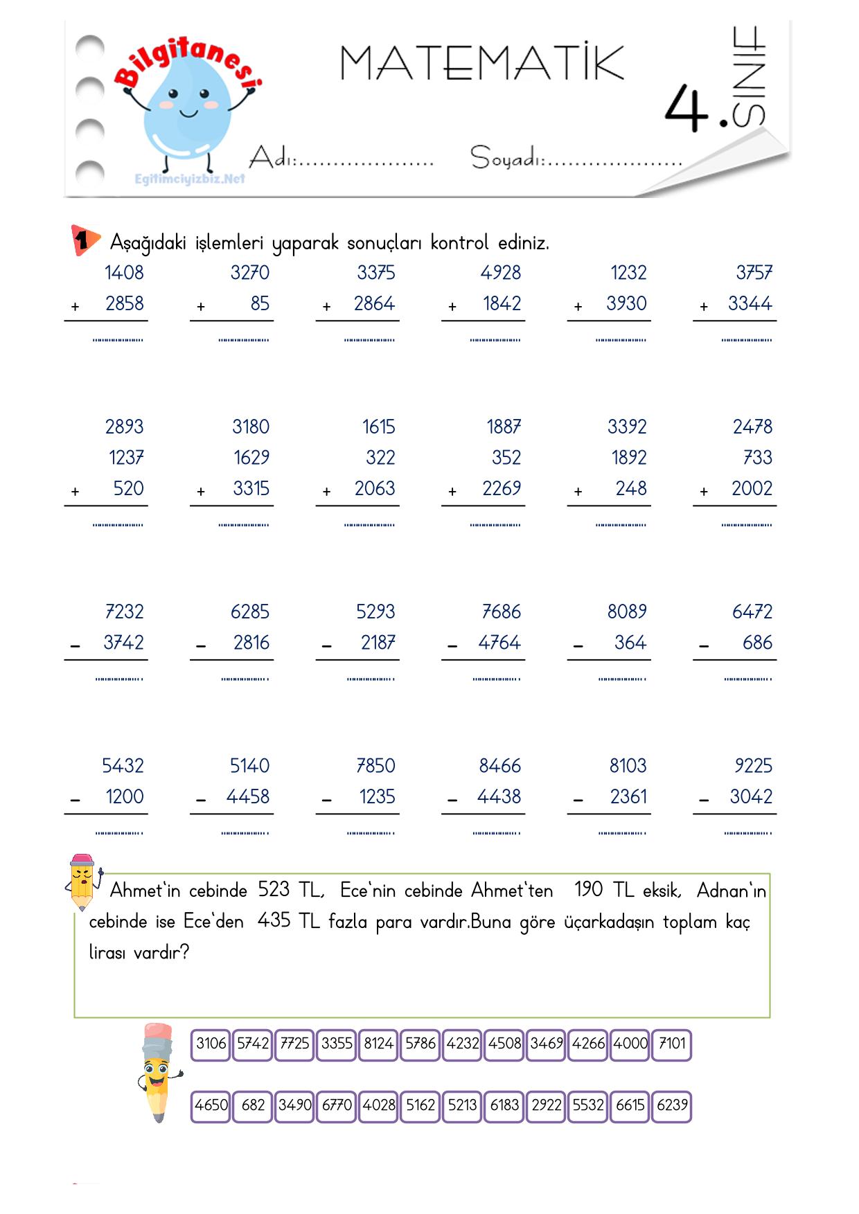4. Sınıf 4 İşlem Tekrar Etkinlikleri-3