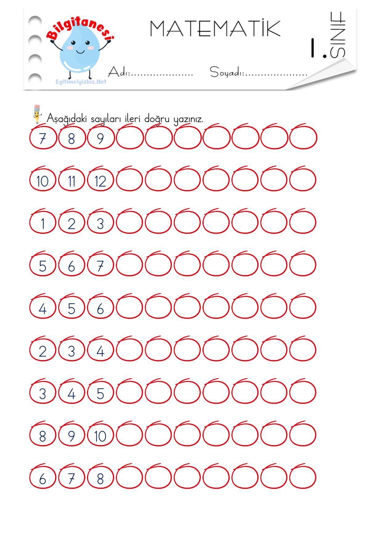 1. Sınıf Matematik İleri-Geri Birer Ritmik Yazma Etkinliği-3 (Maarif Modeli Uyumlu)