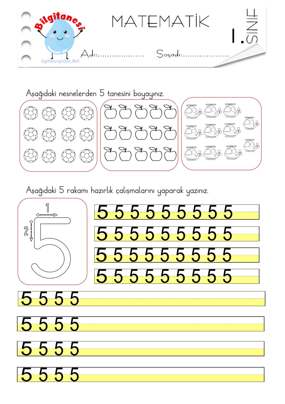 5 Rakamı Yazma Etkinliği