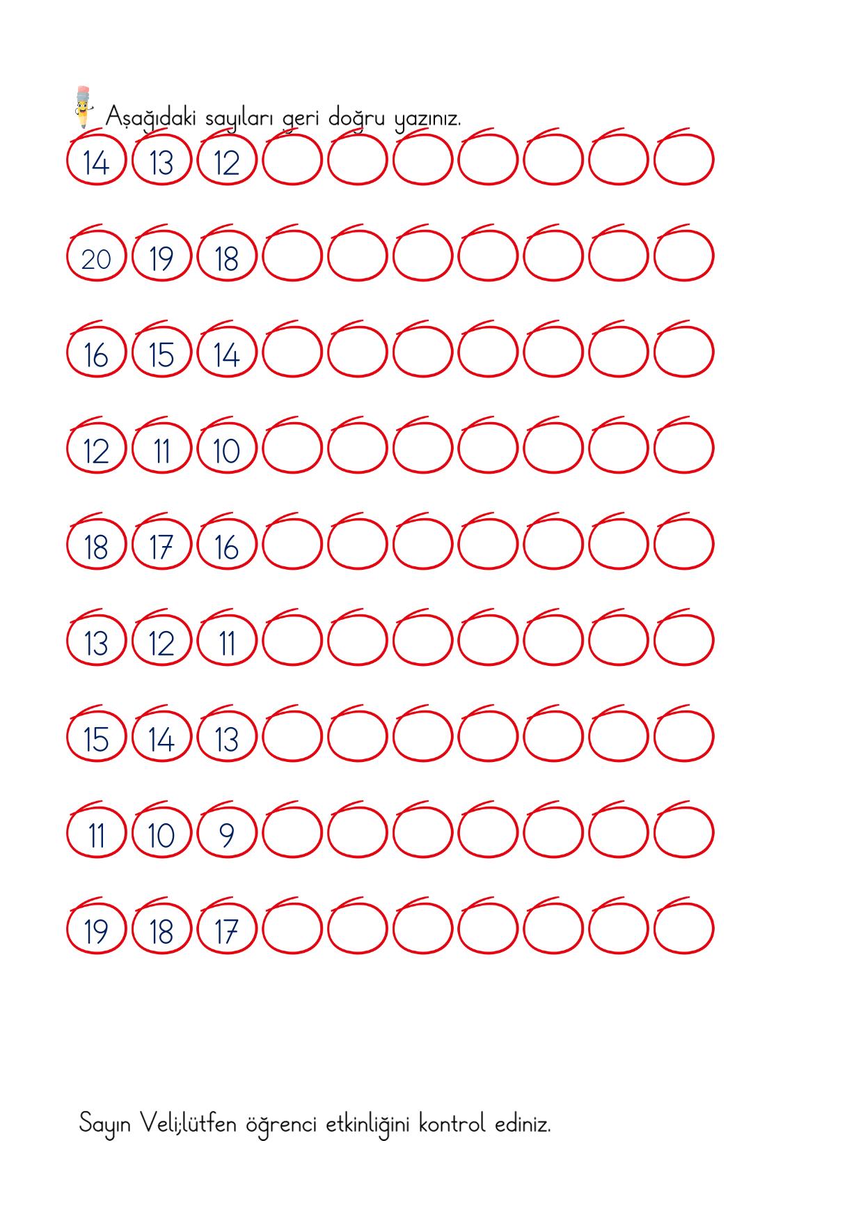 1. Sınıf Matematik İleri-Geri Birer Ritmik Yazma Etkinliği-2 (Maarif Modeli Uyumlu)