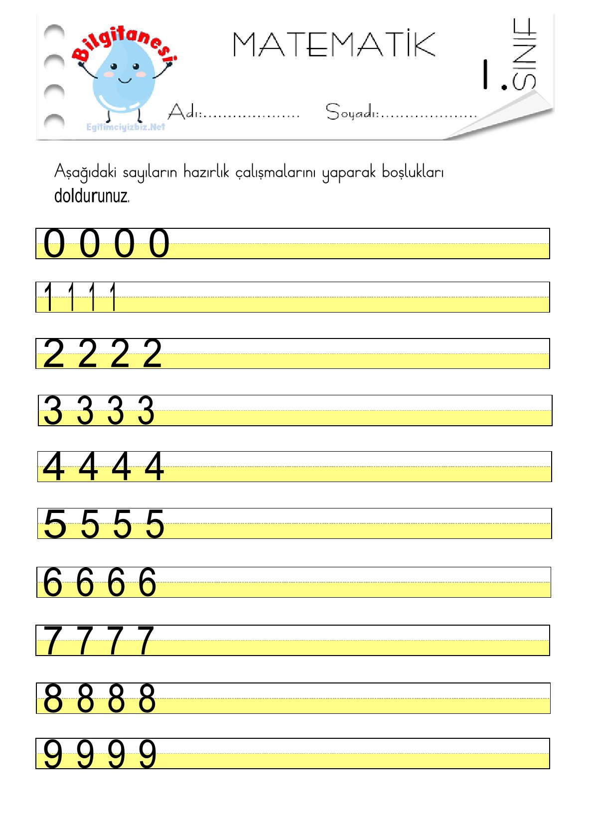 1-20 Sayıları Yazma Etkinliği