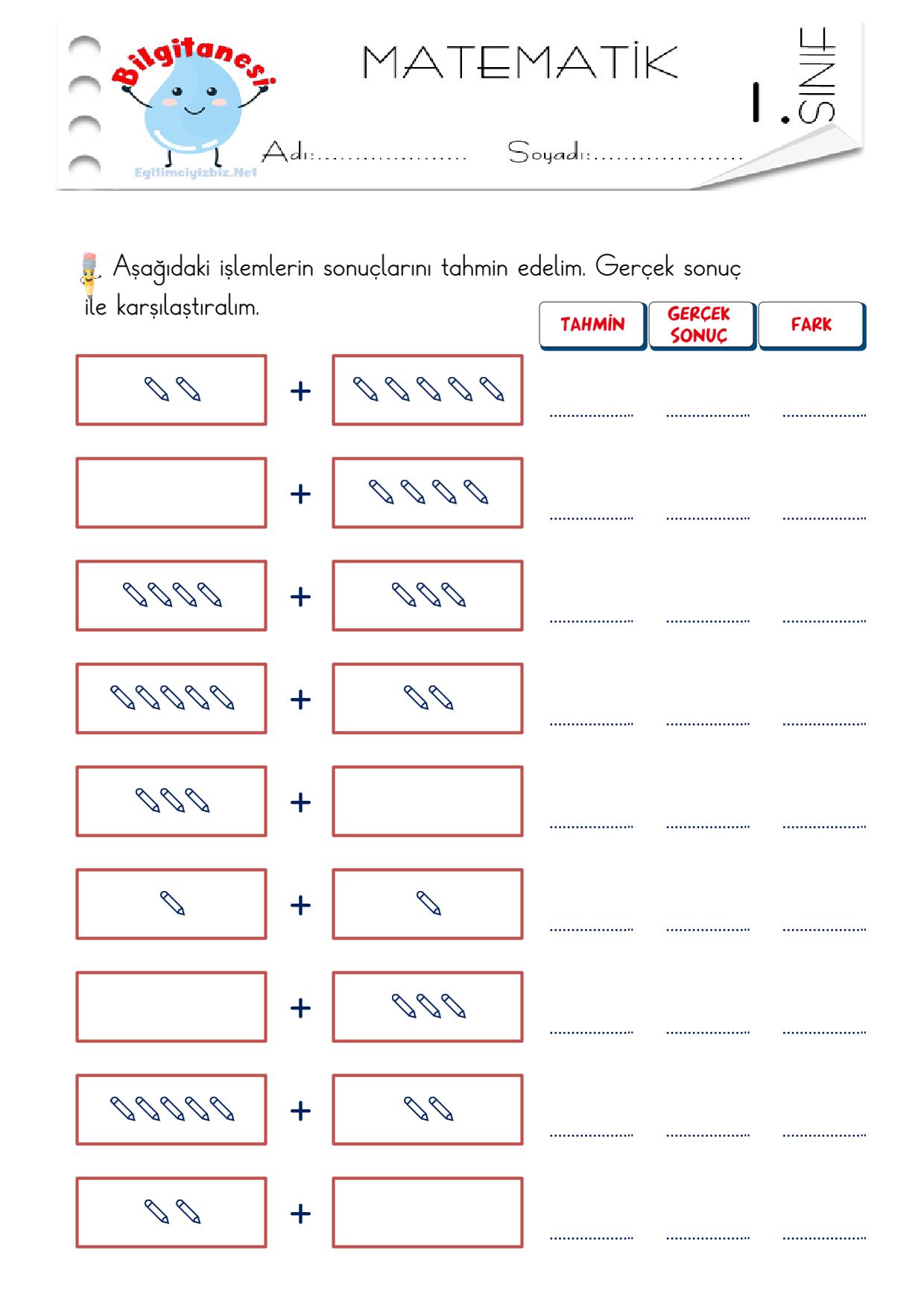 1. Sınıf Toplama İşlemi Tahmin Etkinliği-1 (Maarif Modeli Uyumlu)