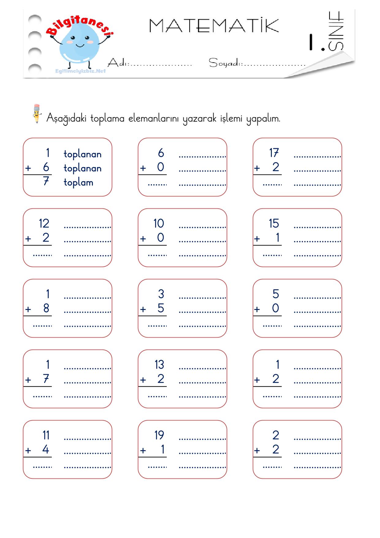 1. Sınıf Toplama İşlemi Elemanları Etkinliği-3 (Maarif Modeli Uyumlu)