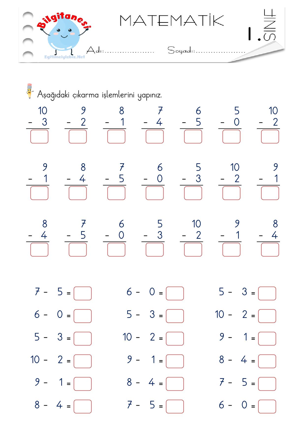 1. Sınıf Basit Çıkarma İşlemi Etkinliği-1 (Maarif Modeli Uyumlu)