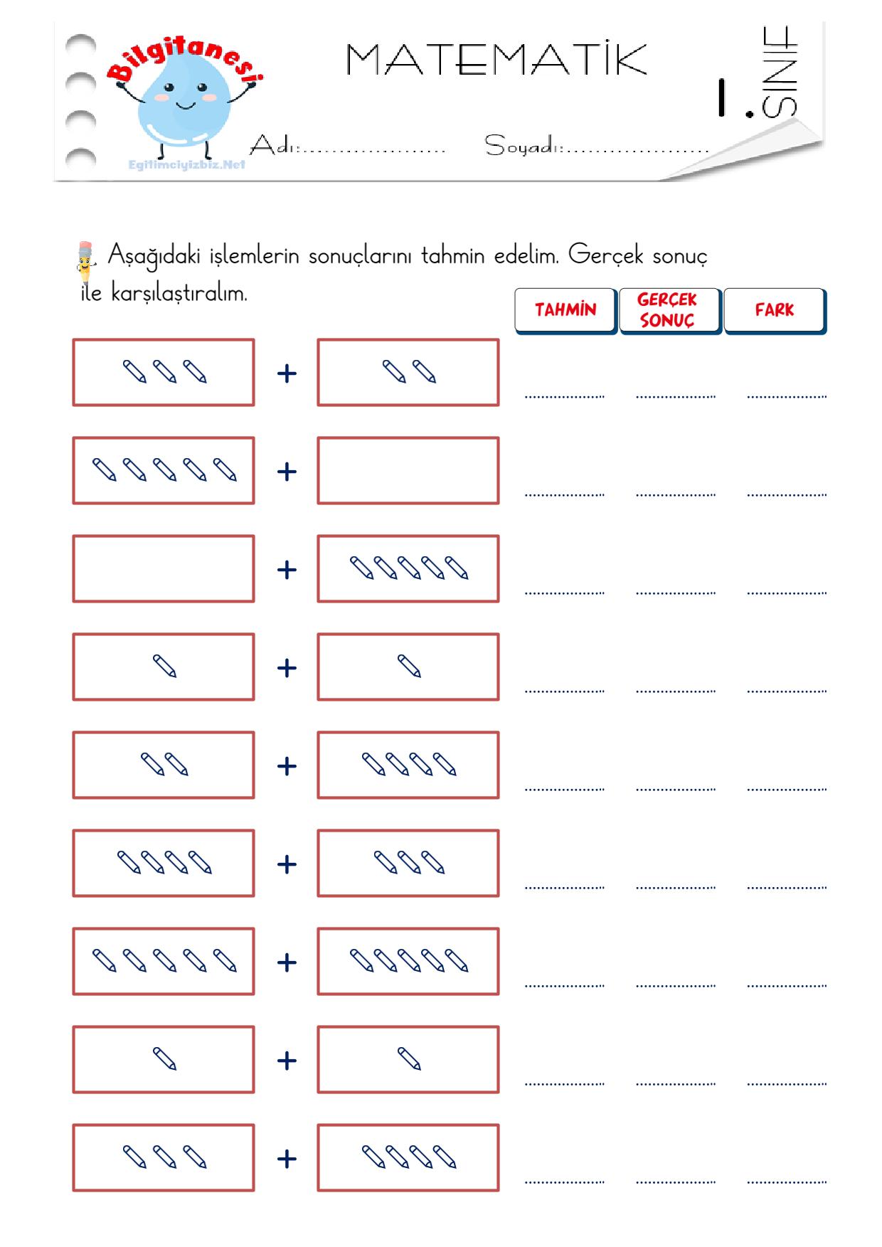 1. Sınıf Toplama İşlemi Tahmin Etkinliği-3 (Maarif Modeli Uyumlu)