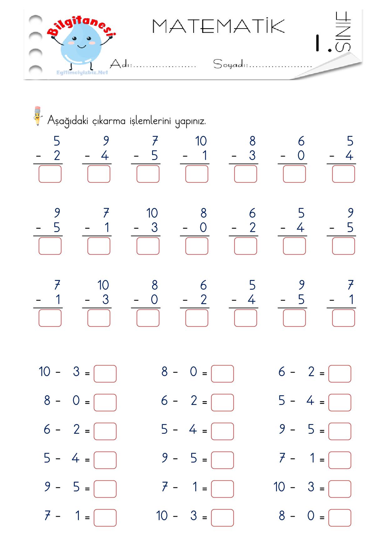 1. Sınıf Basit Çıkarma İşlemi Etkinliği-5 (Maarif Modeli Uyumlu)