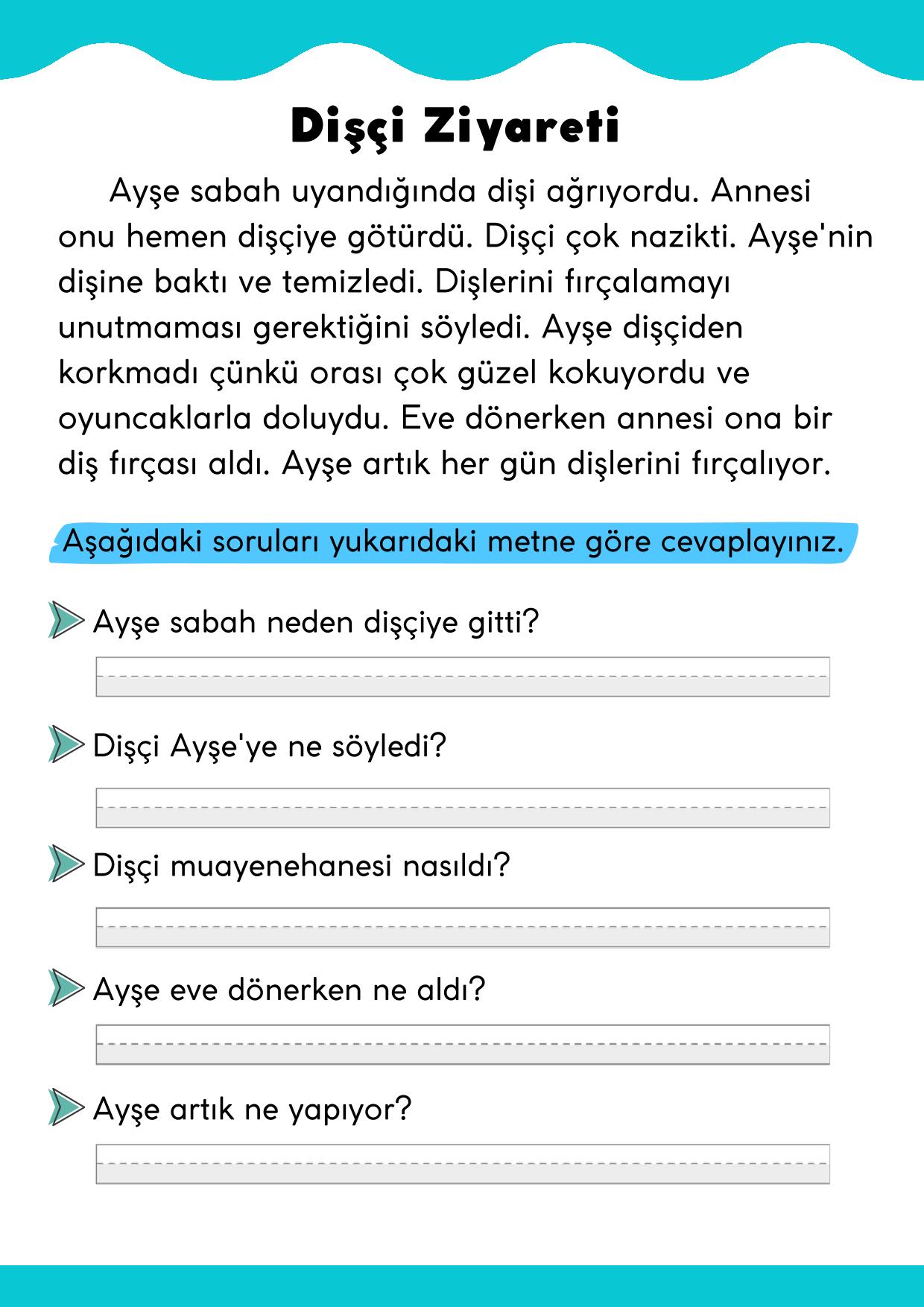 1.Sınıf Okuma Anlama Etkinliği-Dişçi Ziyareti