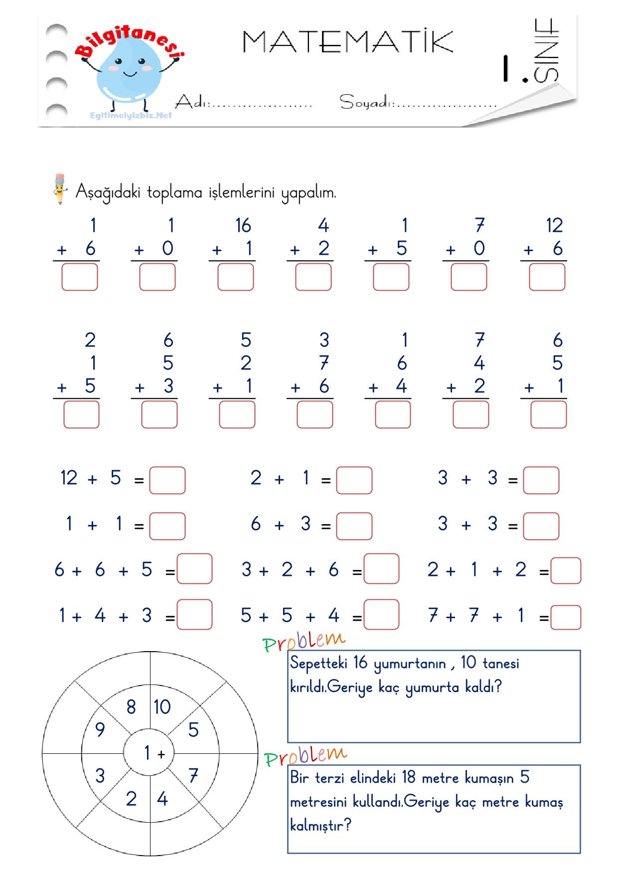 1. Sınıf Toplama Çıkarma Tekrar Etkinliği-5 (Maarif Modeli Uyumlu)