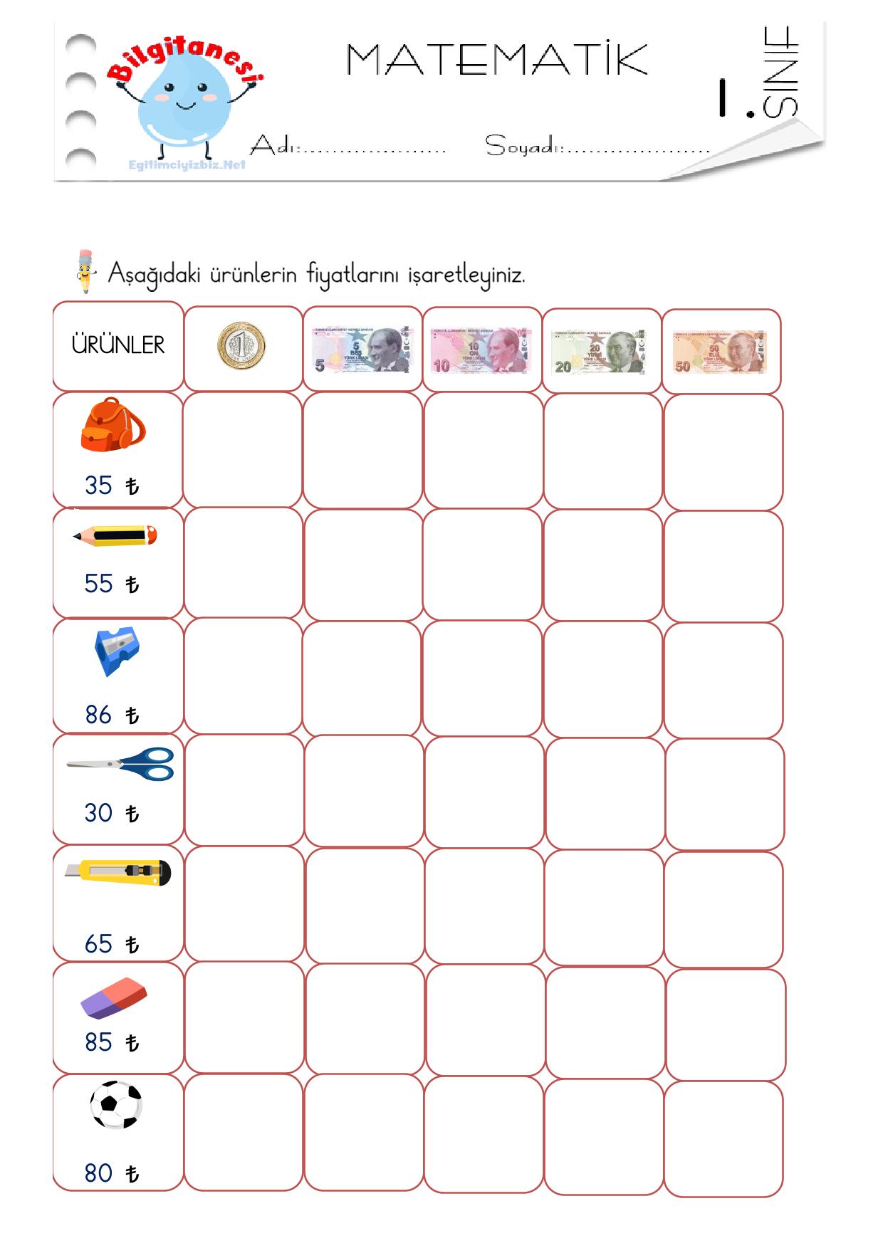 1. Sınıf Paralarımız Etkinliği-3 (Maarif Modeli Uyumlu)