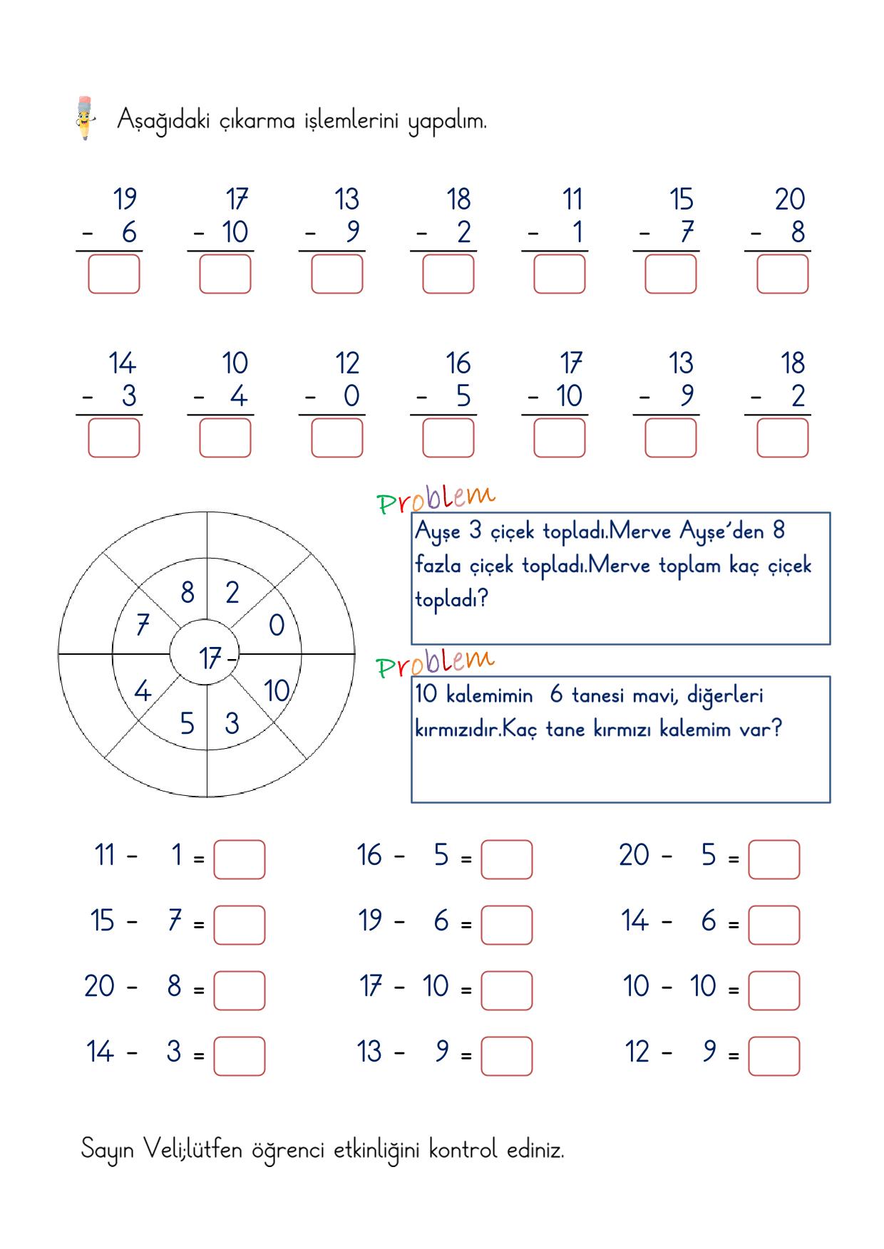 1. Sınıf Toplama Çıkarma Tekrar Etkinliği-4 (Maarif Modeli Uyumlu)