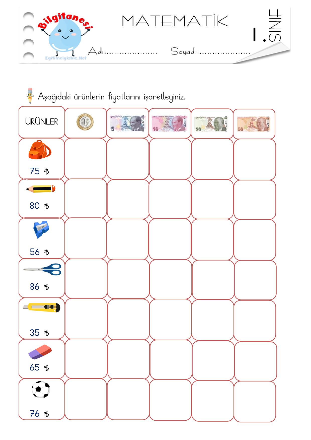 1. Sınıf Paralarımız Etkinliği-4 (Maarif Modeli Uyumlu)