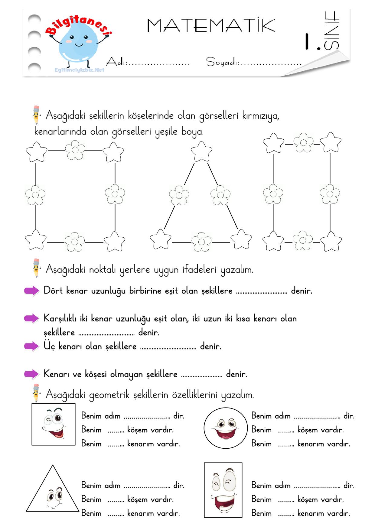 1. Sınıf Matematik Geometrik Şekiller Etkinliği-2 (Maarif Modeli Uyumlu)