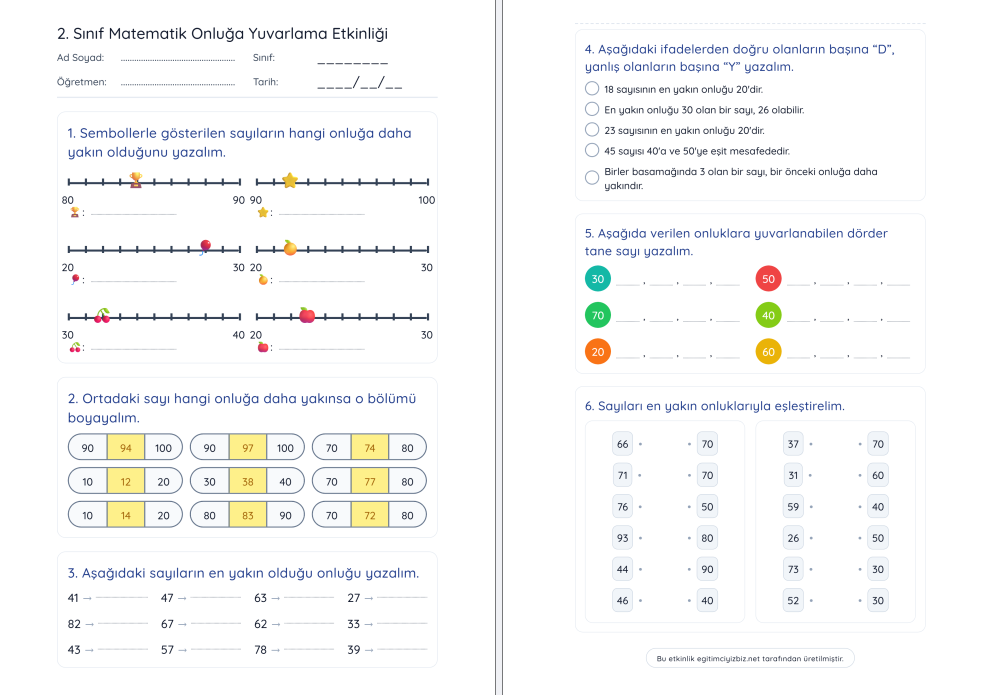 2. Sınıf Matematik Onluğa Yuvarlama Etkinliği (Maarif Modeli Uyumlu)
