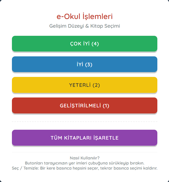 e-Okul Gelişim Düzeyleri ve Öğrencinin Okuduğu Kitapları İşaretleme