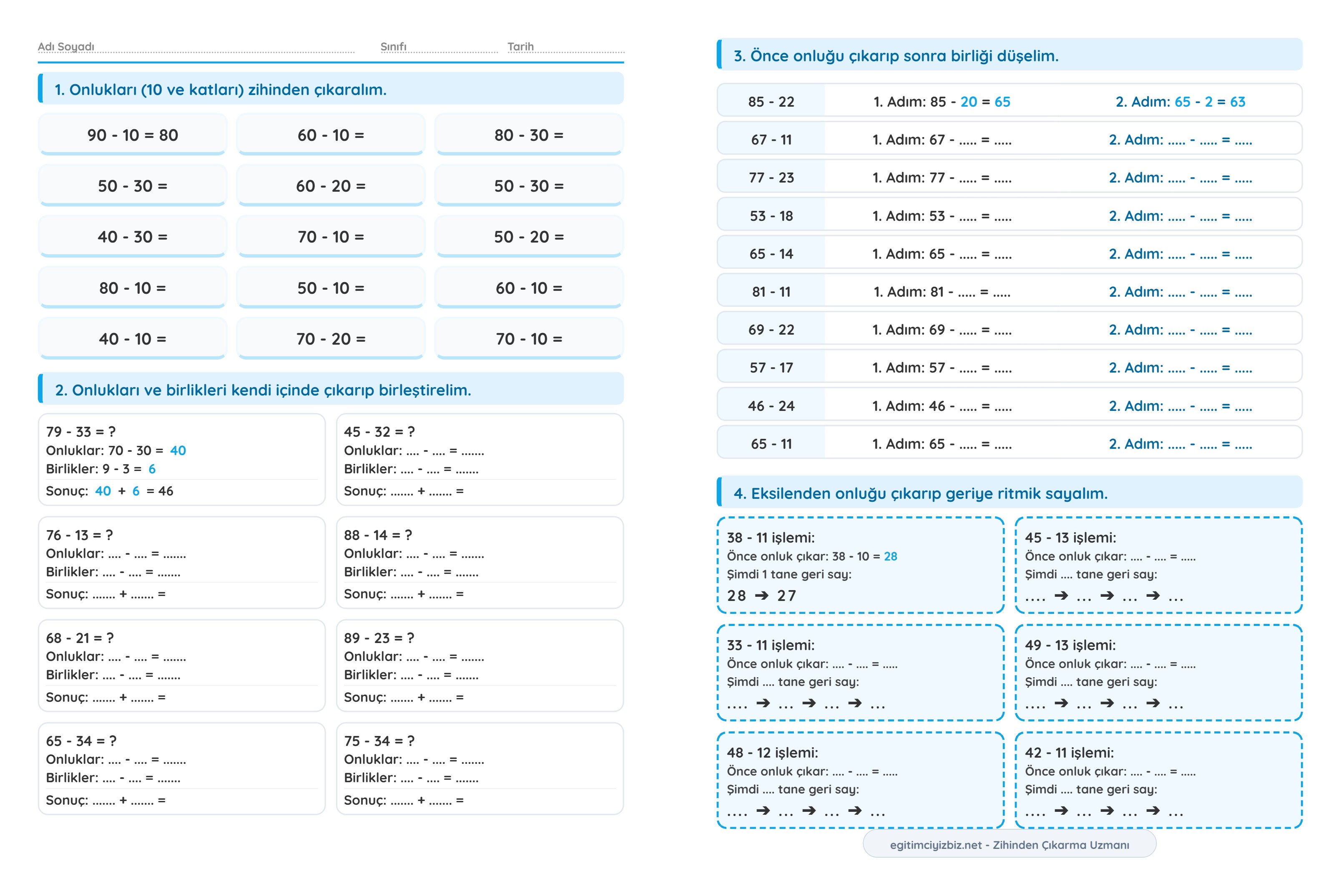 2. Sınıf Matematik Zihinden Çıkarma Etkinliği (Maarif Modeli Uyumlu)