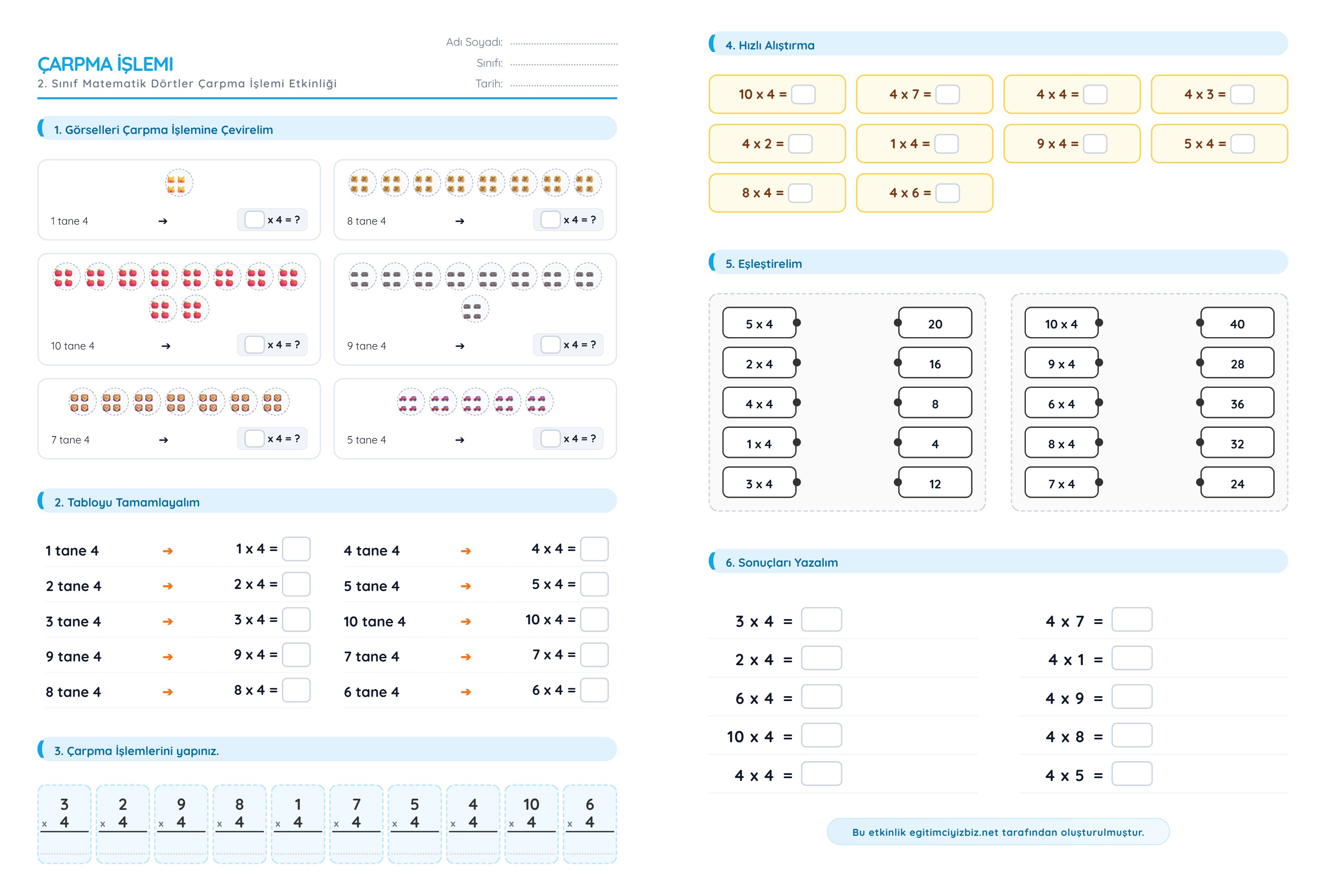 2. Sınıf Matematik Dörtler Çarpma İşlemi Etkinliği (Maarif Modeli Uyumlu)