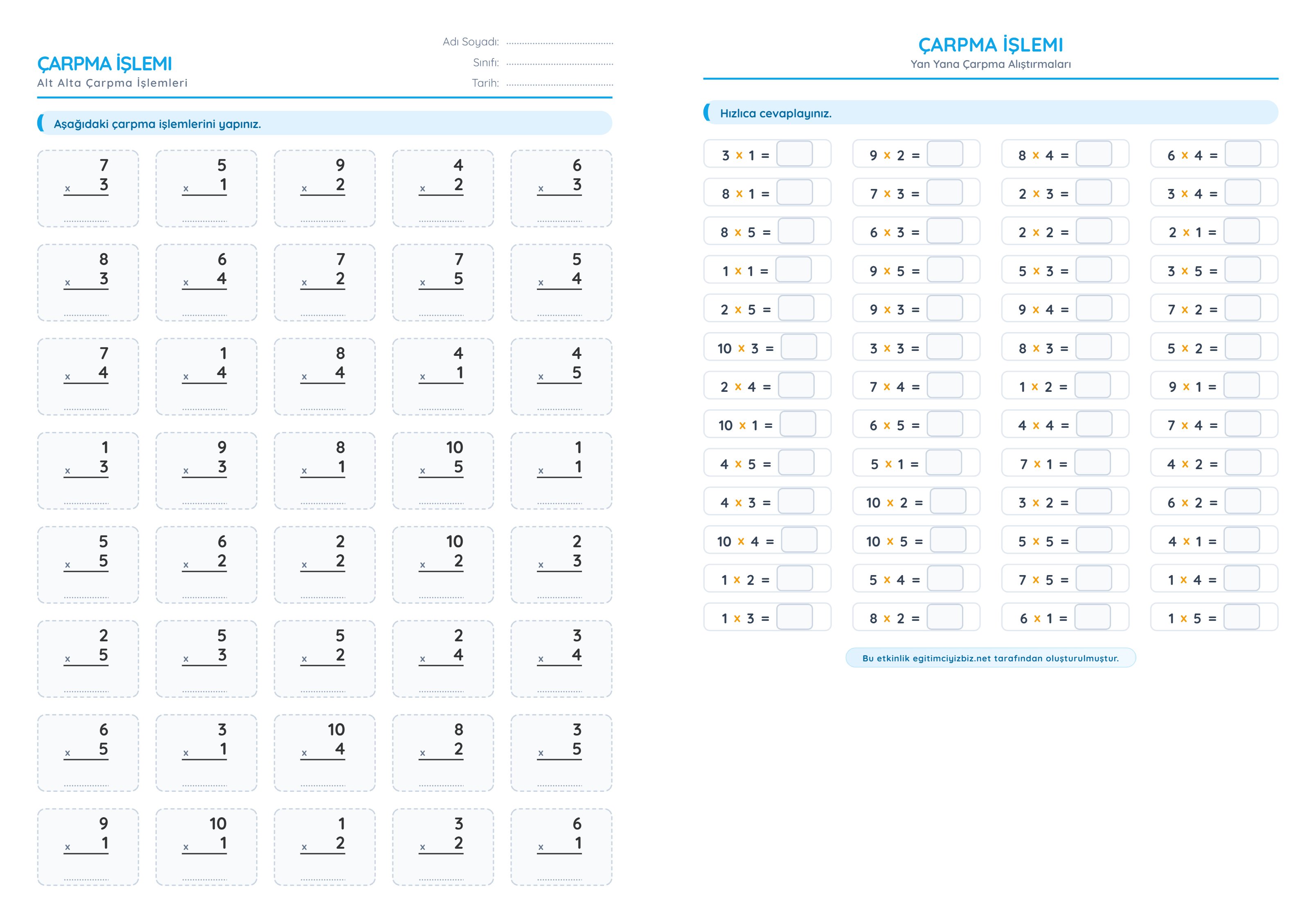 2. Sınıf Matematik Karışık Çarpma İşlemi Etkinliği (Maarif Modeli Uyumlu)