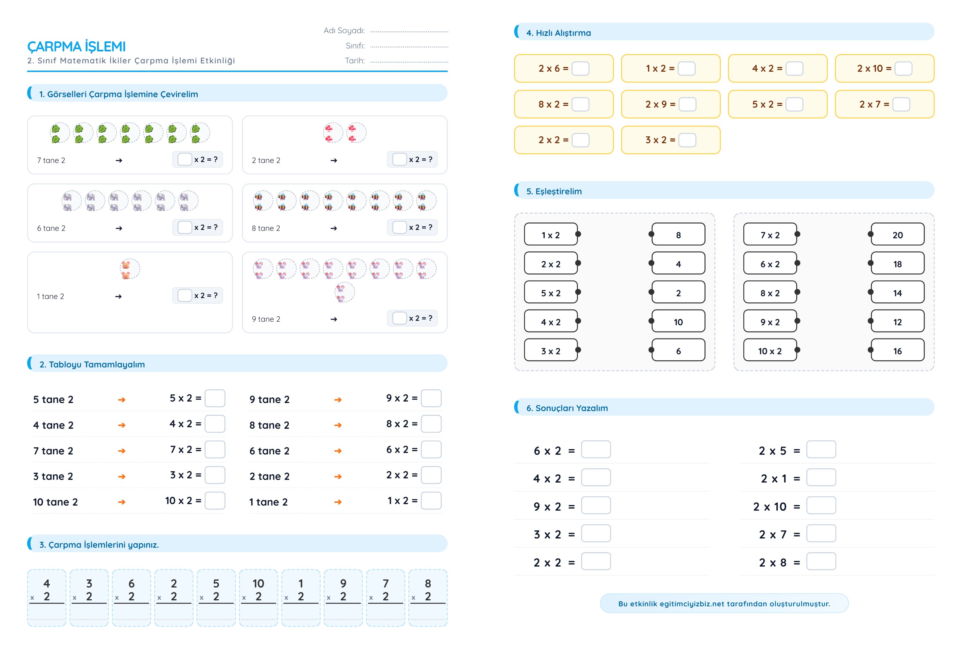 2. Sınıf Matematik İkiler Çarpma İşlemi Etkinliği (Maarif Modeli Uyumlu)