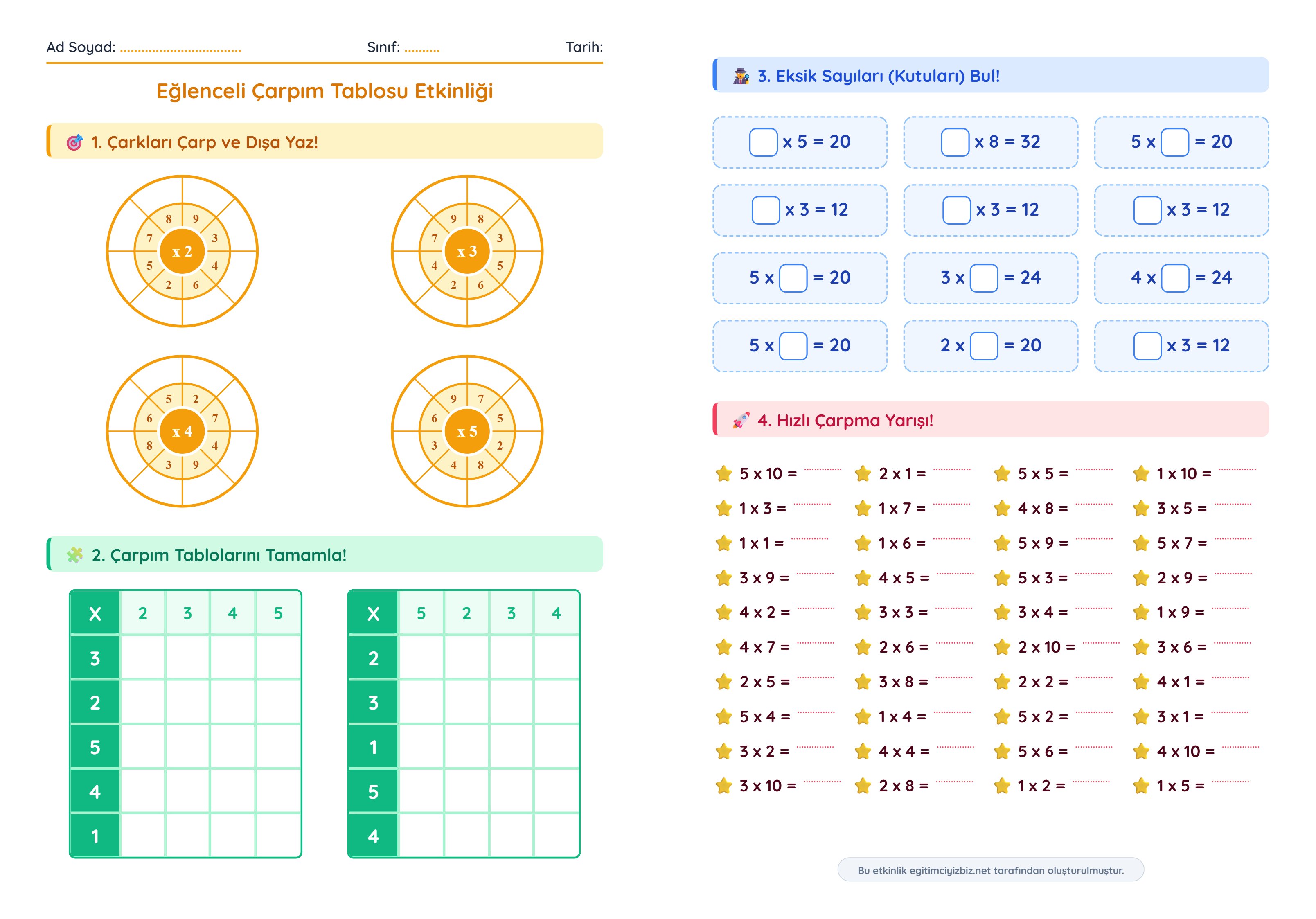2. Sınıf Matematik Karışık Çarpma İşlemi Etkinliği-2 (Maarif Modeli Uyumlu)