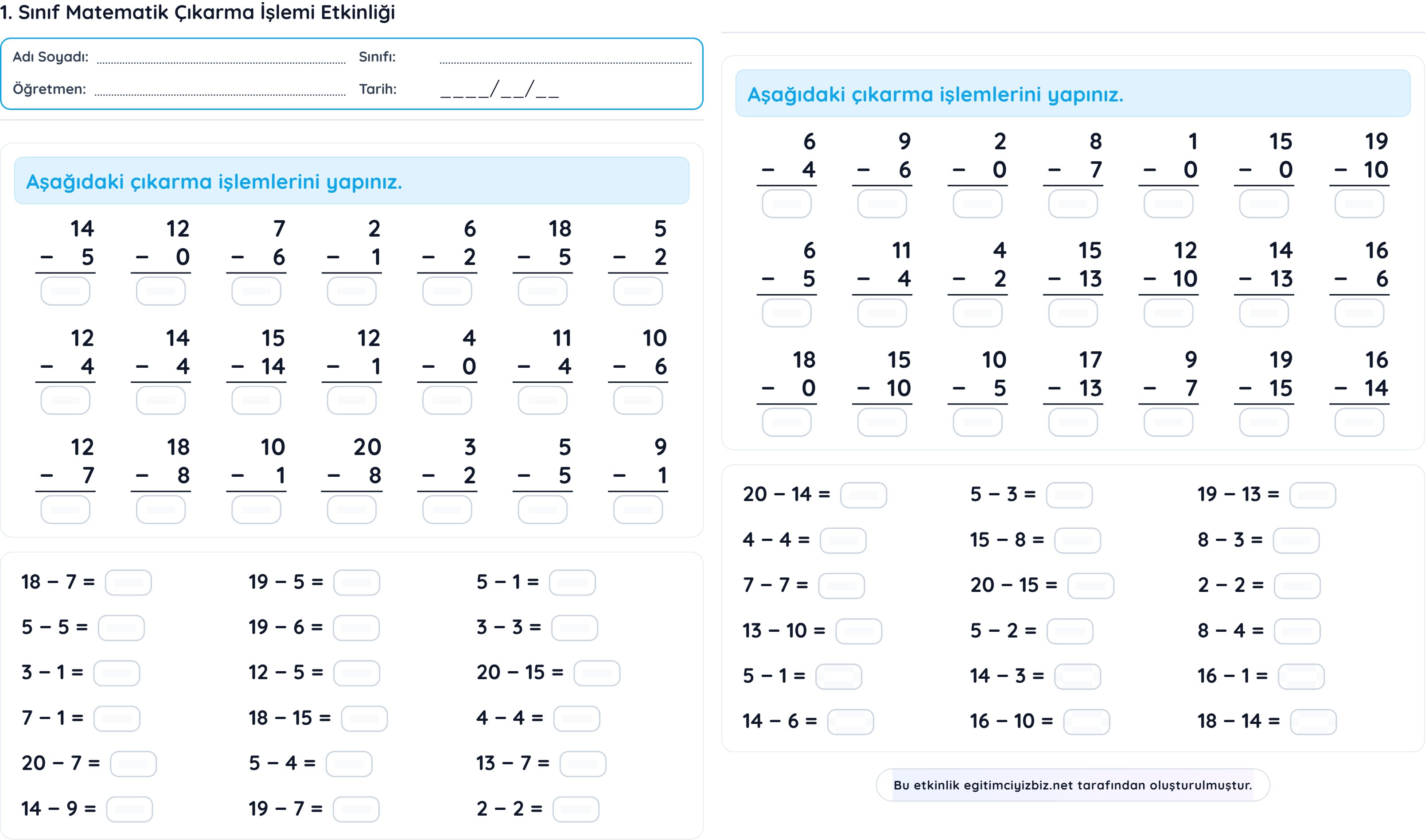 1. Sınıf Matematik Çıkarma İşlemi Etkinliği (Maarif Modeli Uyumlu)