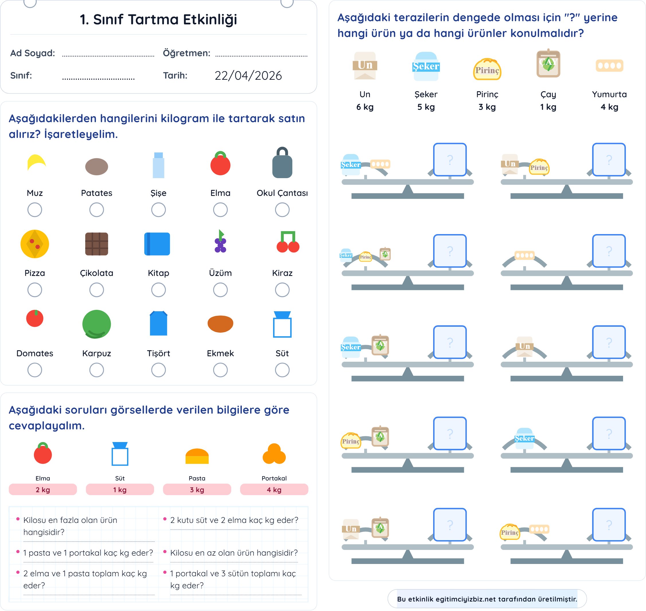 1. Sınıf Tartma Etkinliği (Maarif Modeli Uyumlu)