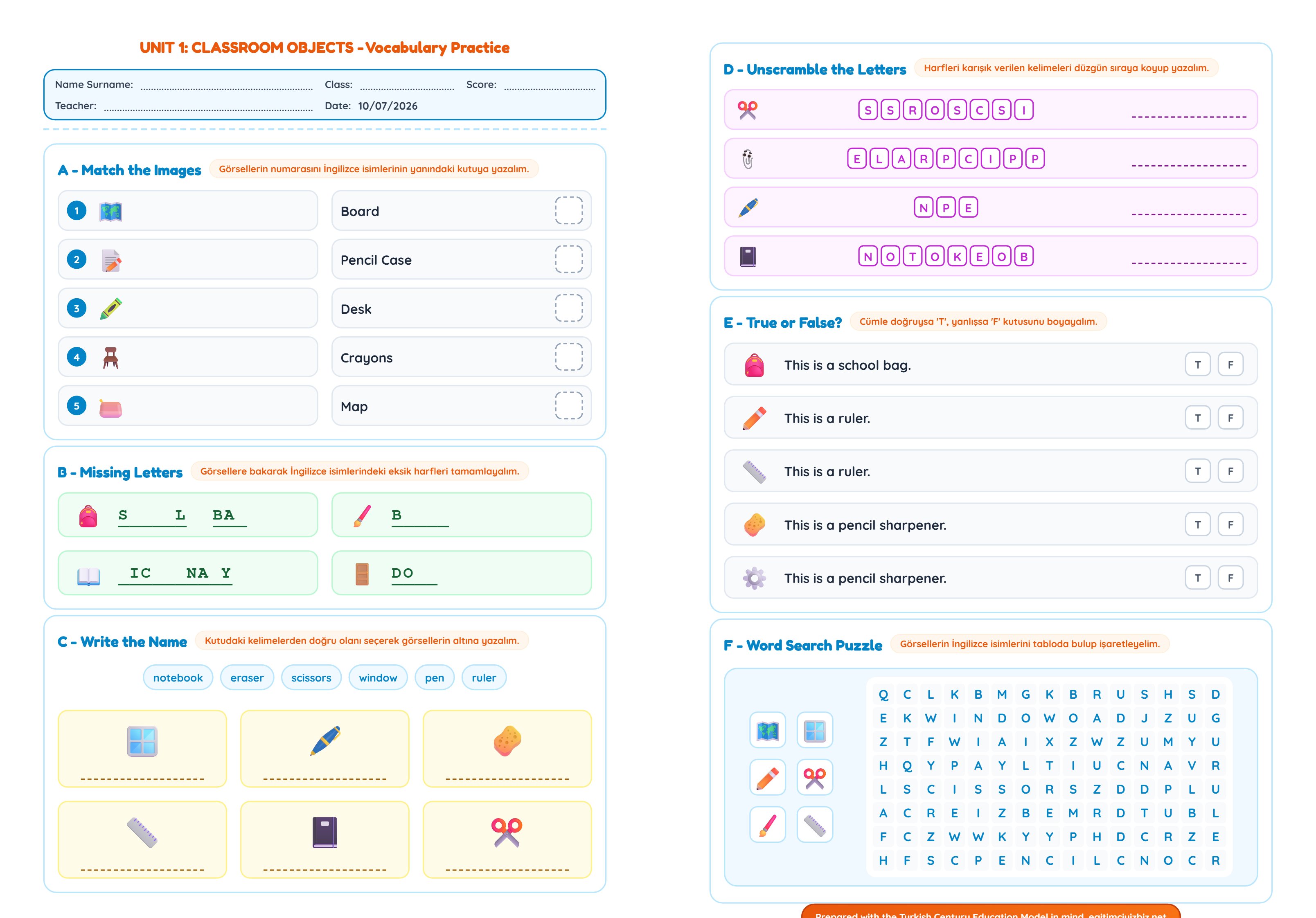 4. Sınıf İngilizce Classroom Objects Etkinliği (Maarif Model Uyumlu)