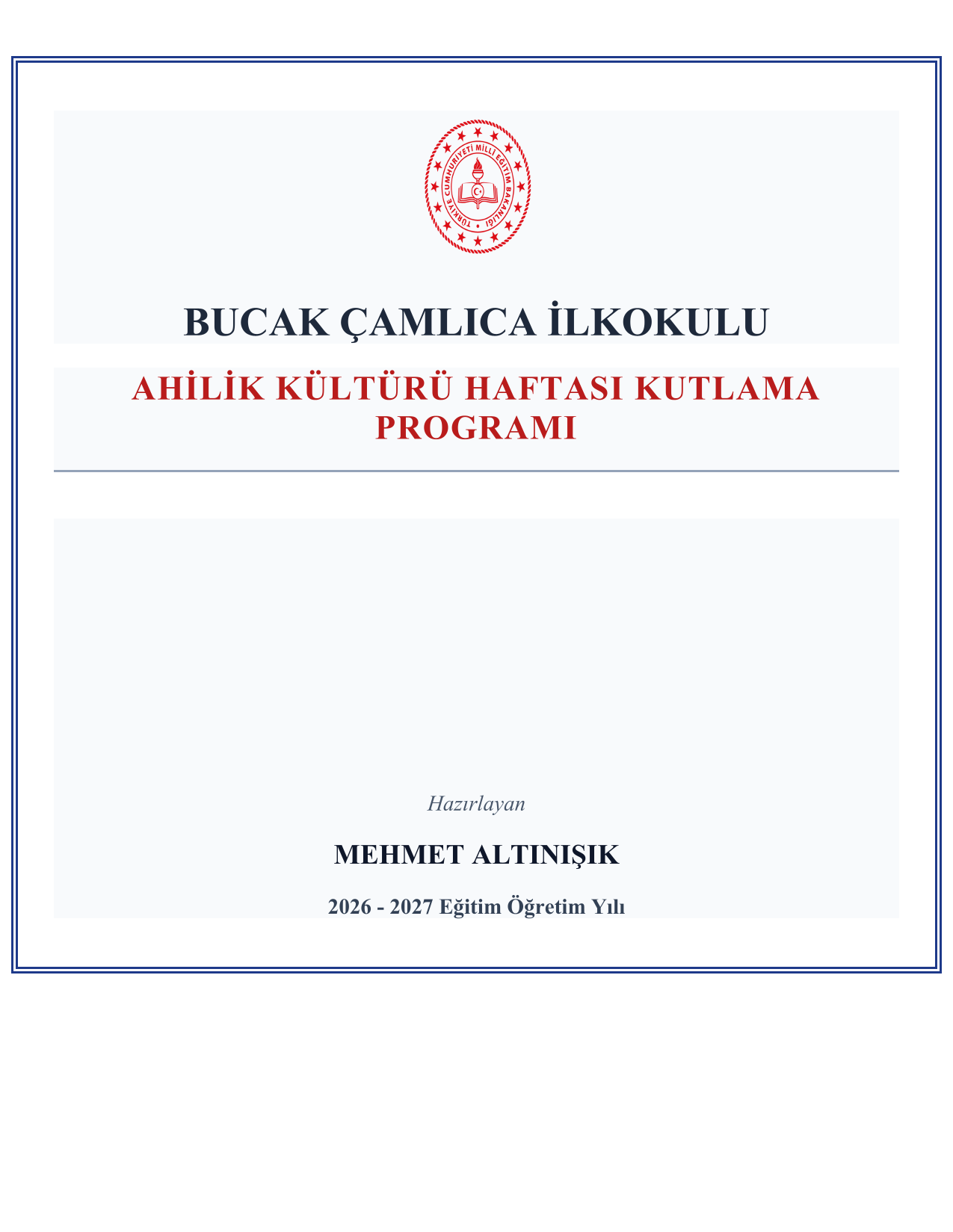 2026-2027 Ahilik Kültürü Haftası Kutlama Programı ve Tüm Evrakları