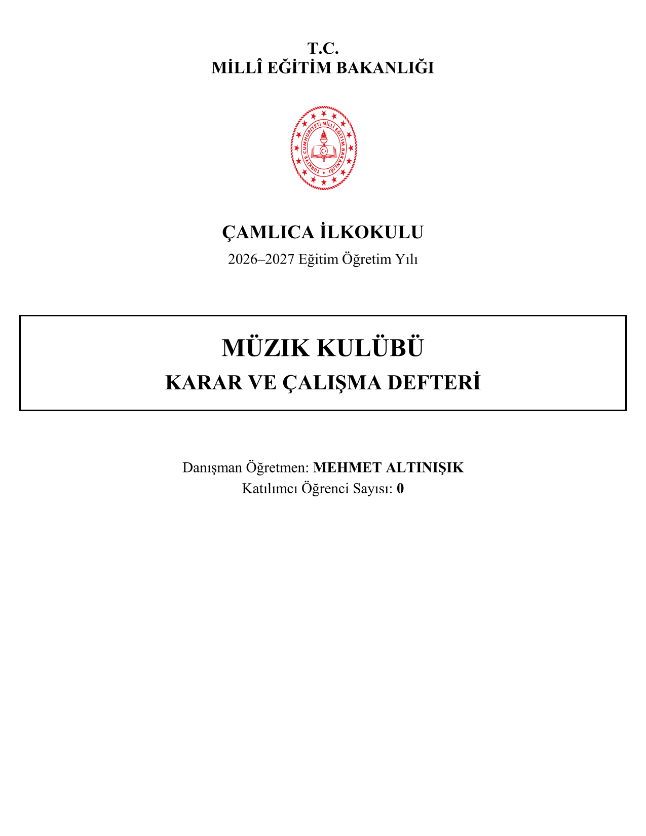 2026-2027 Müzik Kulübü Yıllık Plan, İç Tüzük ve Tüm Evraklar